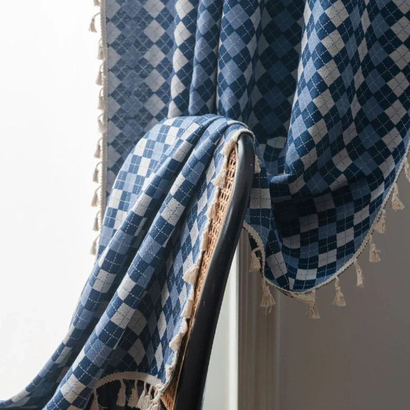 Diana Cotton Linen Diamond Check Room Darkening Curtain