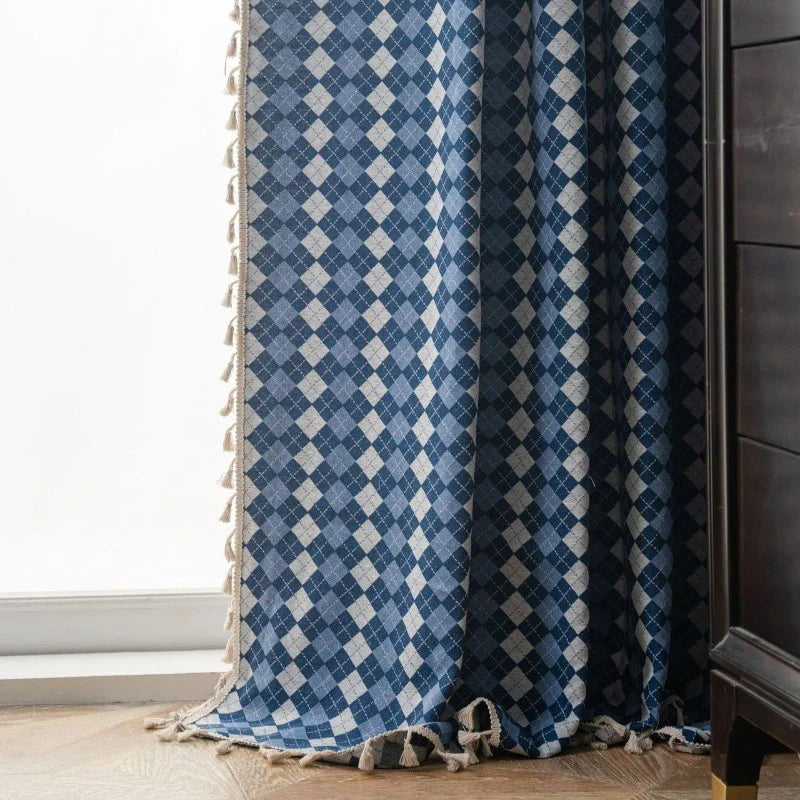 Diana Cotton Linen Diamond Check Room Darkening Curtain