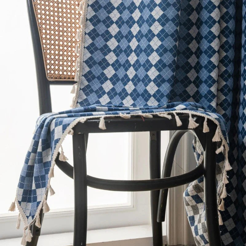 Diana Cotton Linen Diamond Check Room Darkening Curtain