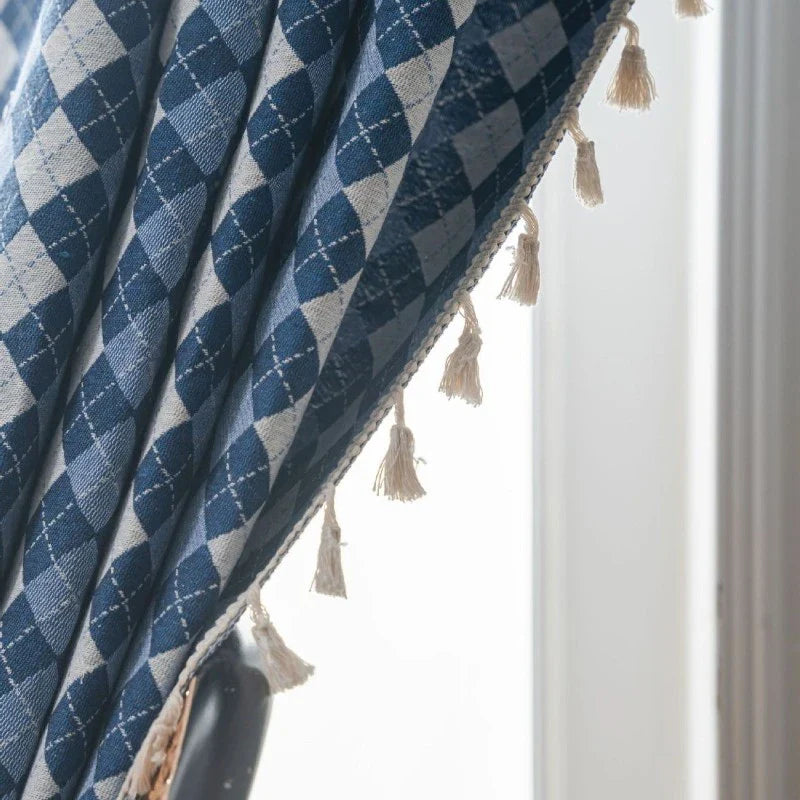 Diana Cotton Linen Diamond Check Room Darkening Curtain