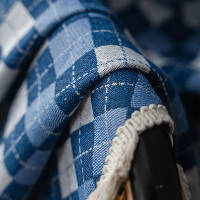 Diana Cotton Linen Diamond Check Room Darkening Curtain