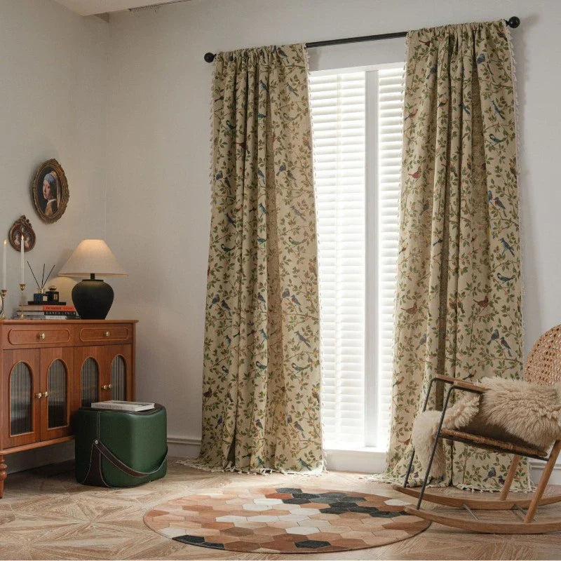 Lucille Vintage Botanical Garden Jacquard Custom Privacy Curtain