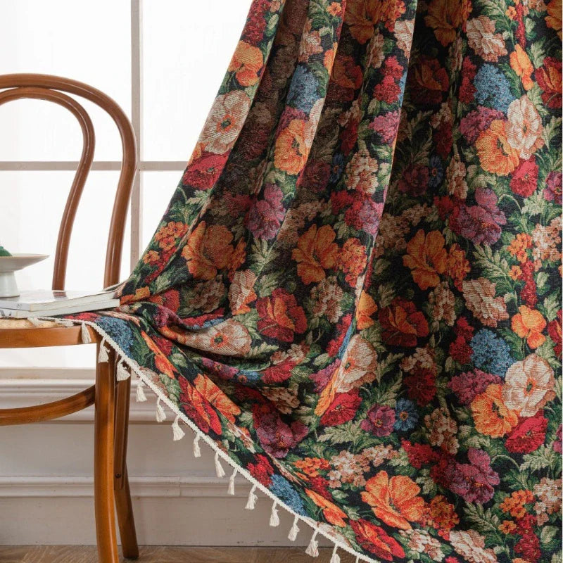 Lucille Vintage Botanical Garden Jacquard Custom Privacy Curtain