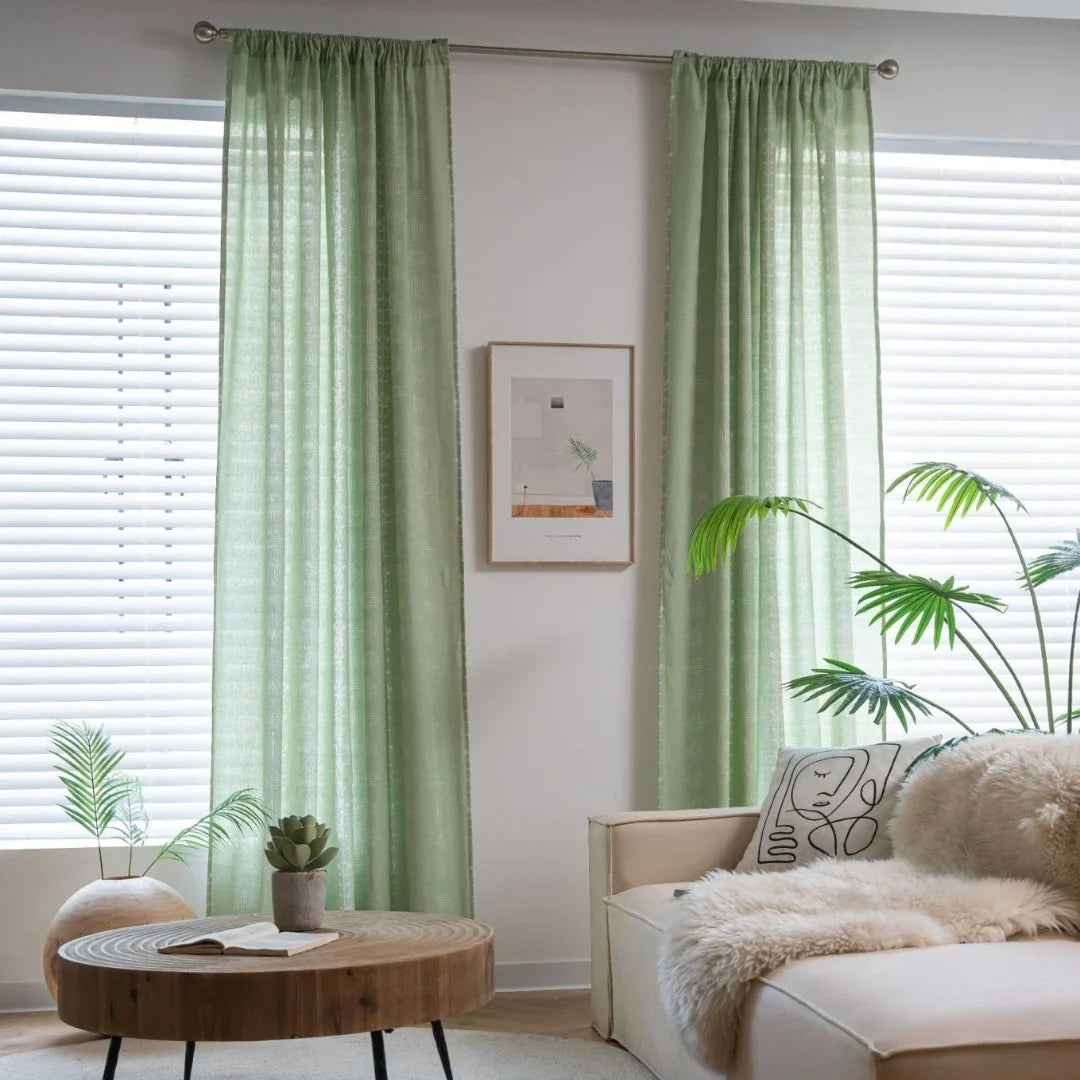 Rebecca Boho Botanical Geometric Semi Sheer Custom Curtain