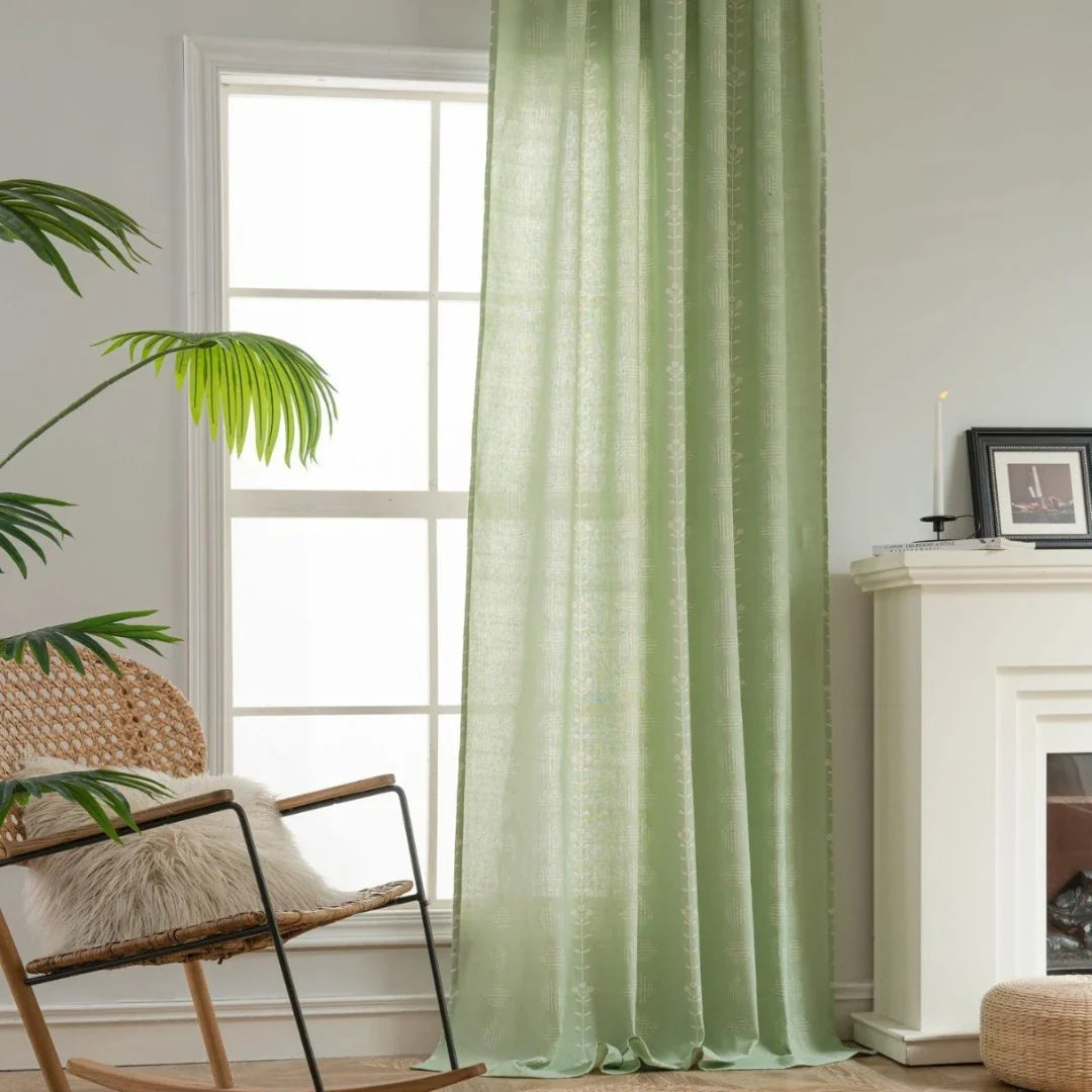 Rebecca Boho Botanical Geometric Semi Sheer Custom Curtain