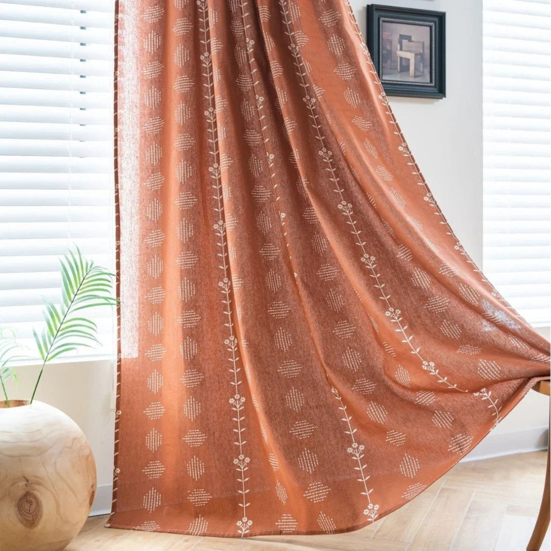 Rebecca Boho Botanical Geometric Semi Sheer Custom Curtain