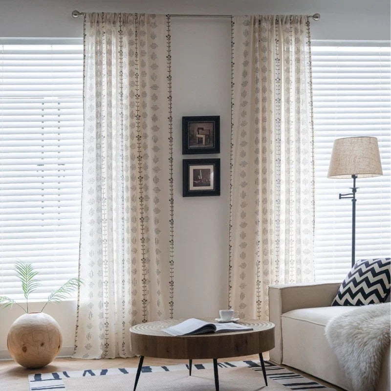 Rebecca Boho Botanical Geometric Semi Sheer Custom Curtain