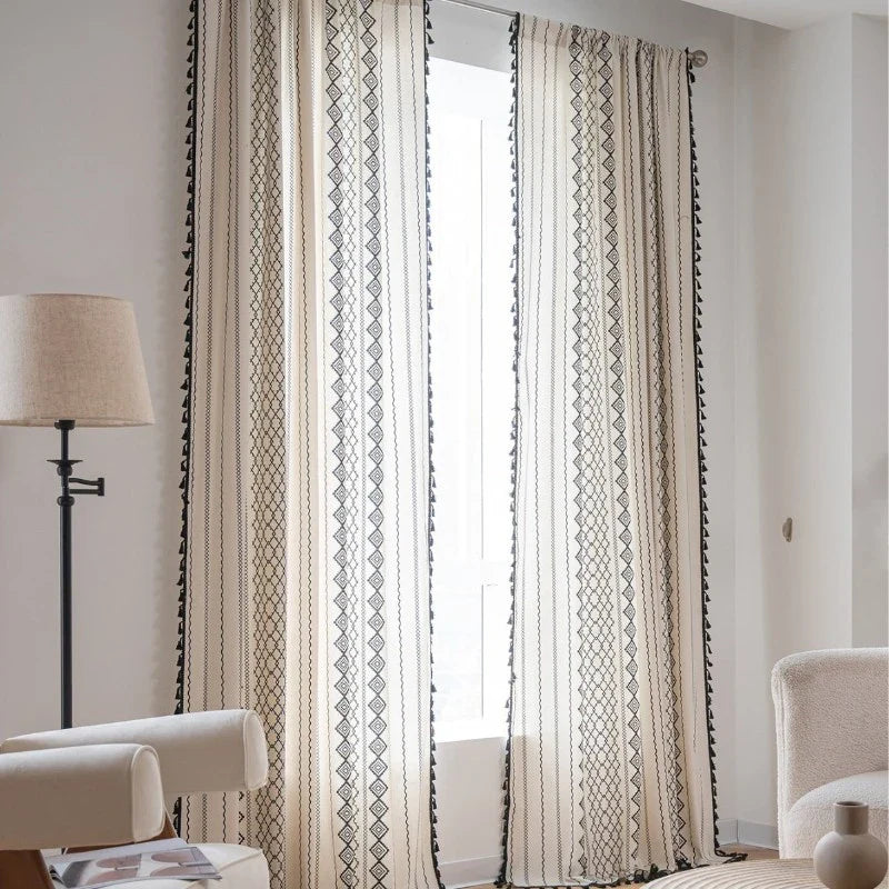 Alma Chic Boho Geometric Tassel Custom Privacy Curtain