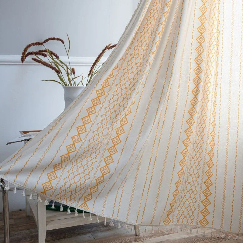Alma Chic Boho Geometric Tassel Custom Privacy Curtain