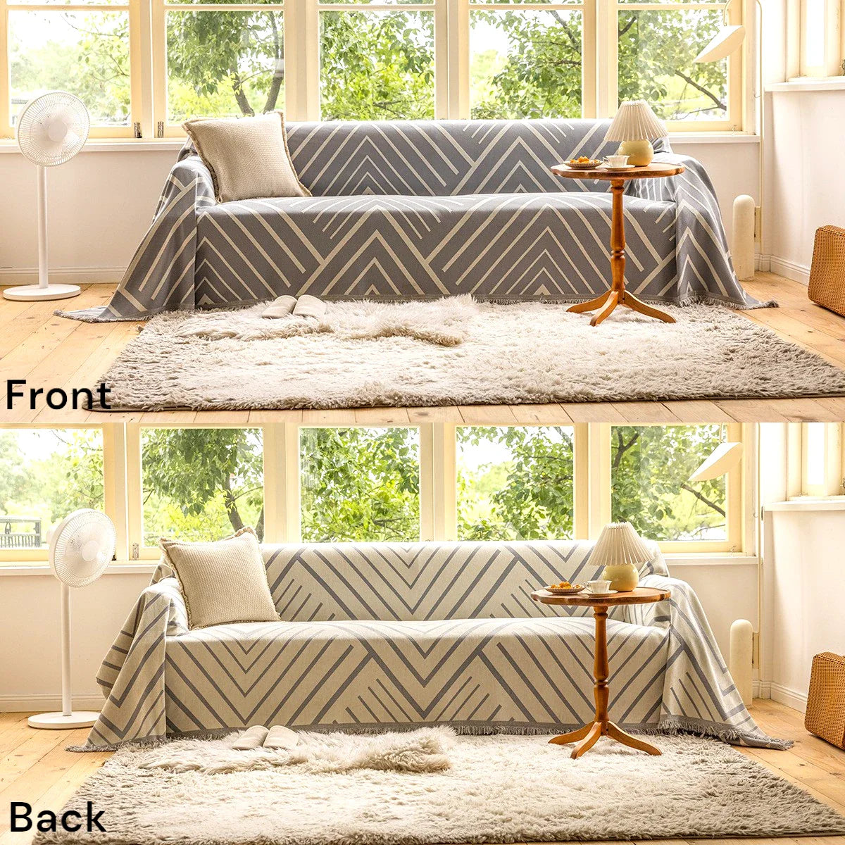 Beverly Reversible Chevron Sofa Cover Throw