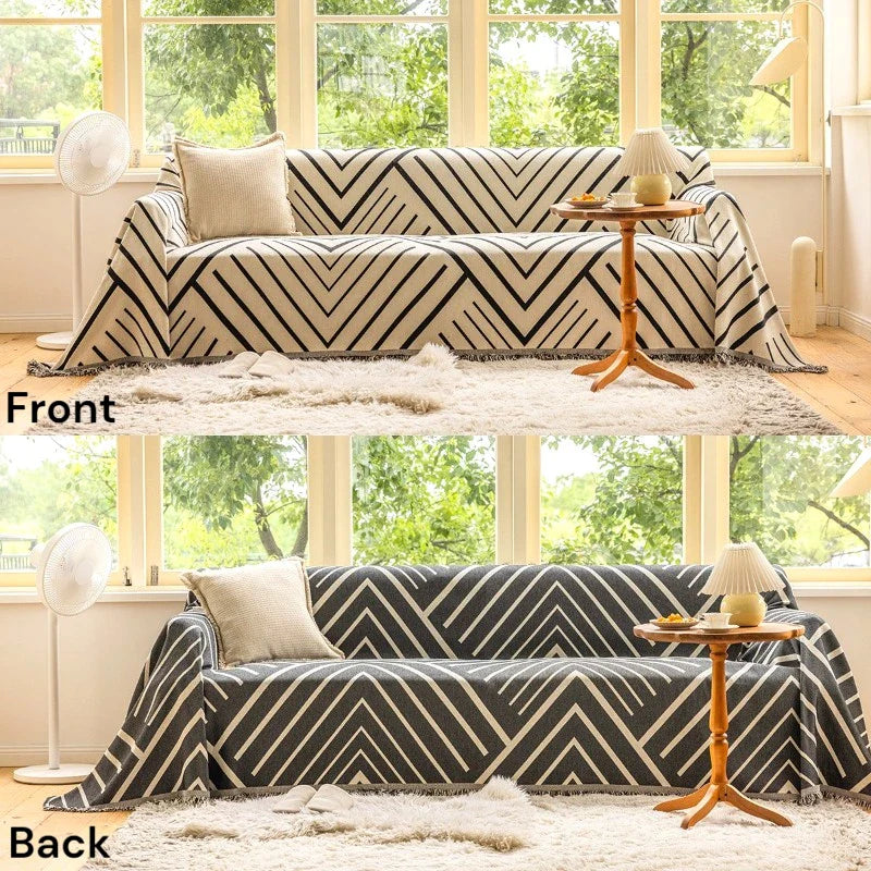 Beverly Reversible Chevron Sofa Cover Throw