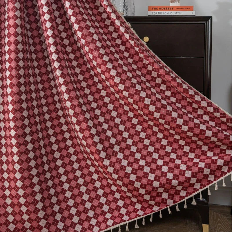 Diana Cotton Linen Diamond Check Room Darkening Curtain