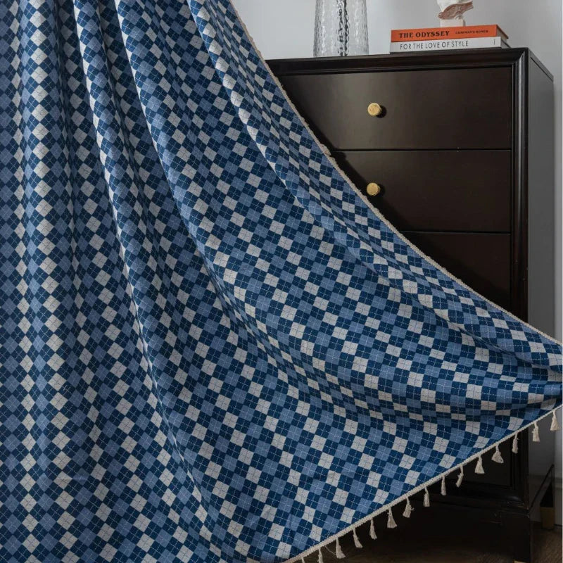 Diana Cotton Linen Diamond Check Room Darkening Curtain