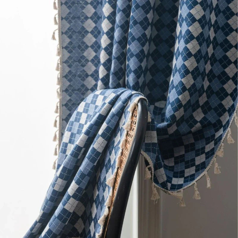 Diana Cotton Linen Diamond Check Room Darkening Curtain
