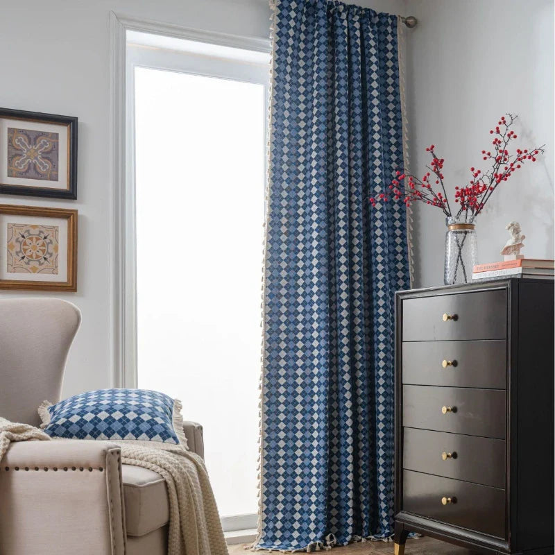 Diana Cotton Linen Diamond Check Room Darkening Curtain