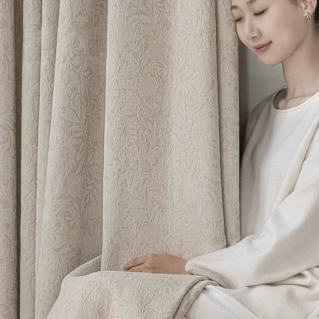 Joanne French Botanical Jacquard Custom Room Darkening Curtain