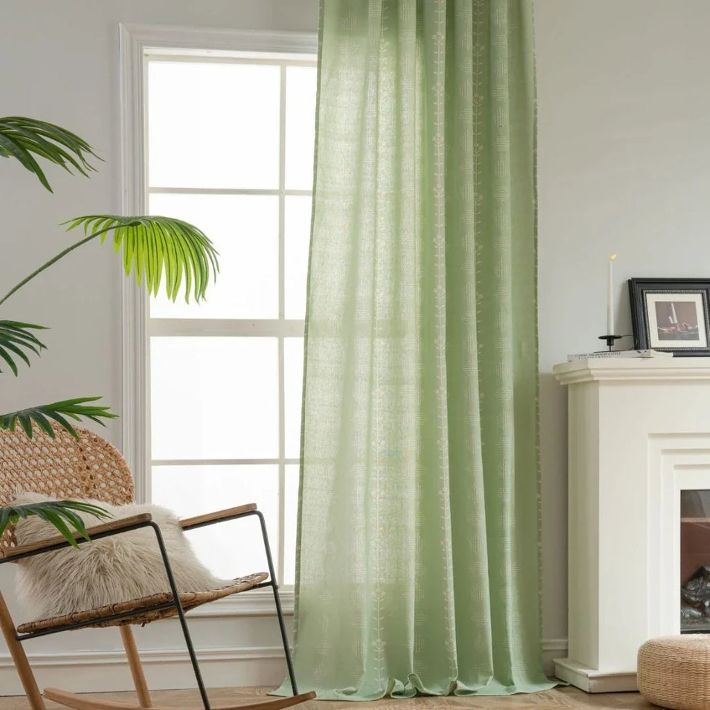 Rebecca Boho Botanical Geometric Semi Sheer Custom Curtain