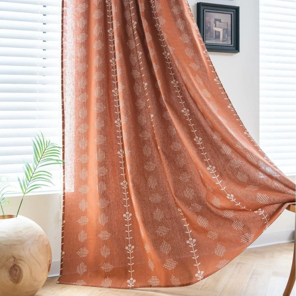 Rebecca Boho Botanical Geometric Semi Sheer Custom Curtain